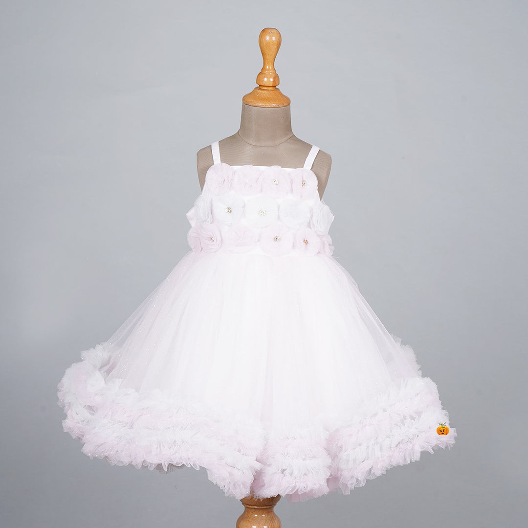 Pink Floral Frill Frock for Girls Front 