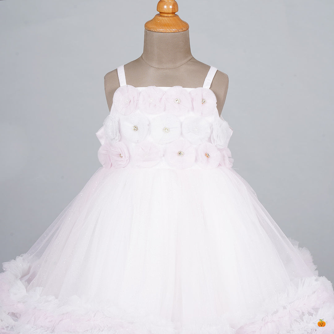 Pink Floral Frill Frock for Girls Close Up