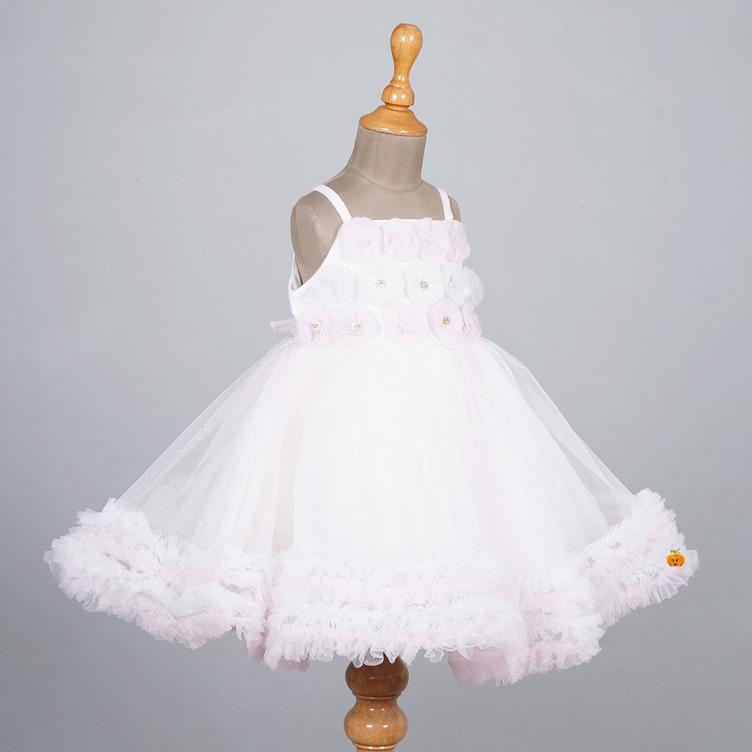 Pink Floral Frill Frock for Girls Side 
