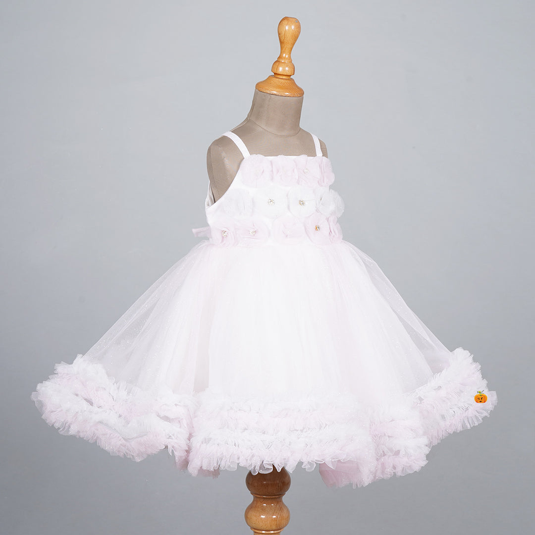 Pink Floral Frill Frock for Girls Side 