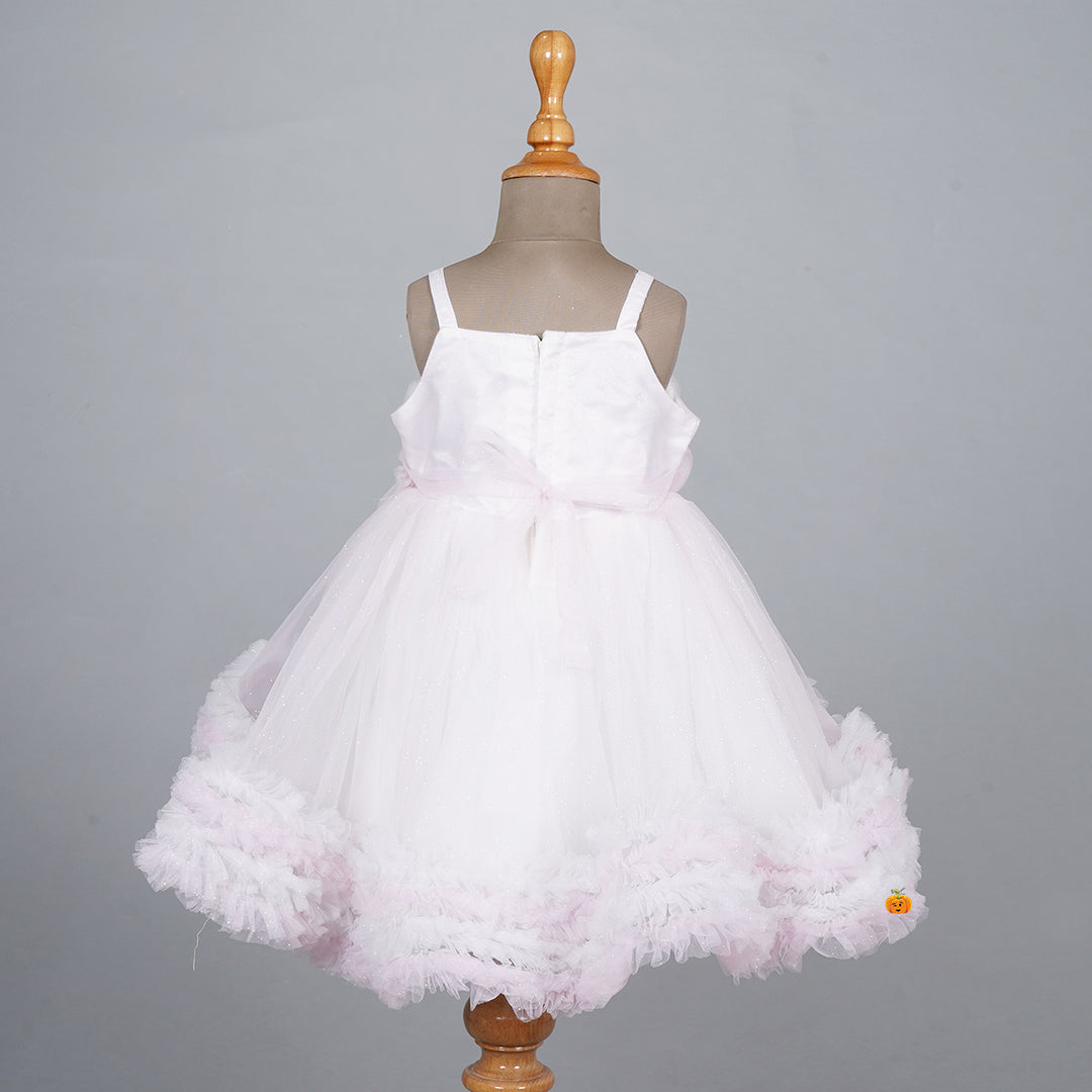 Pink Floral Frill Frock for Girls Back 