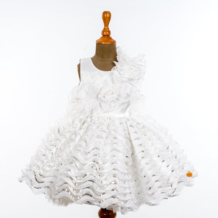 White Sequin Frock for Girls Front 
