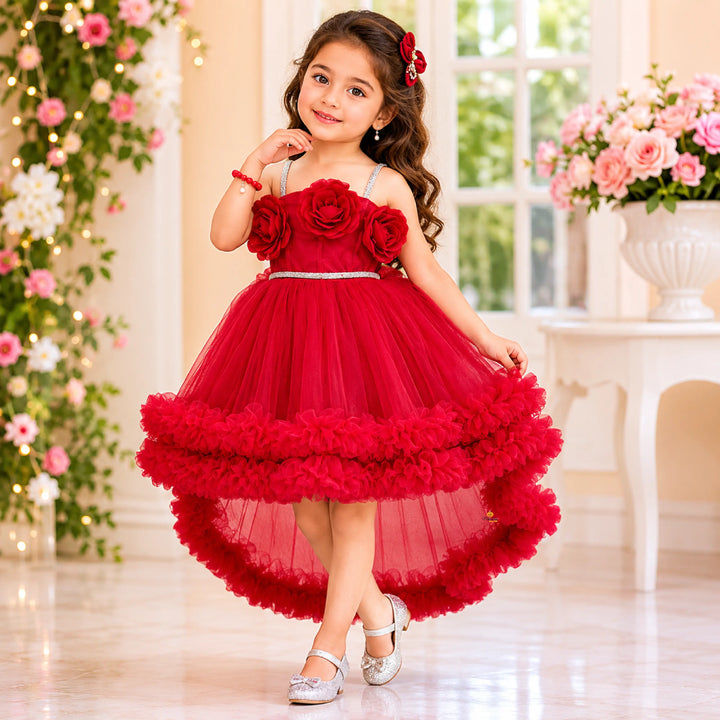 Rani & Wine Floral Detailing Girls Frock