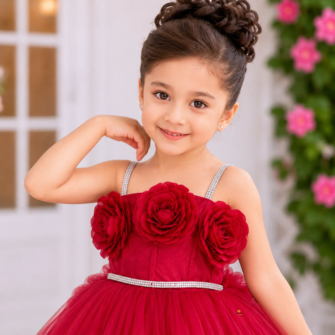 Rani & Wine Floral Detailing Girls Frock