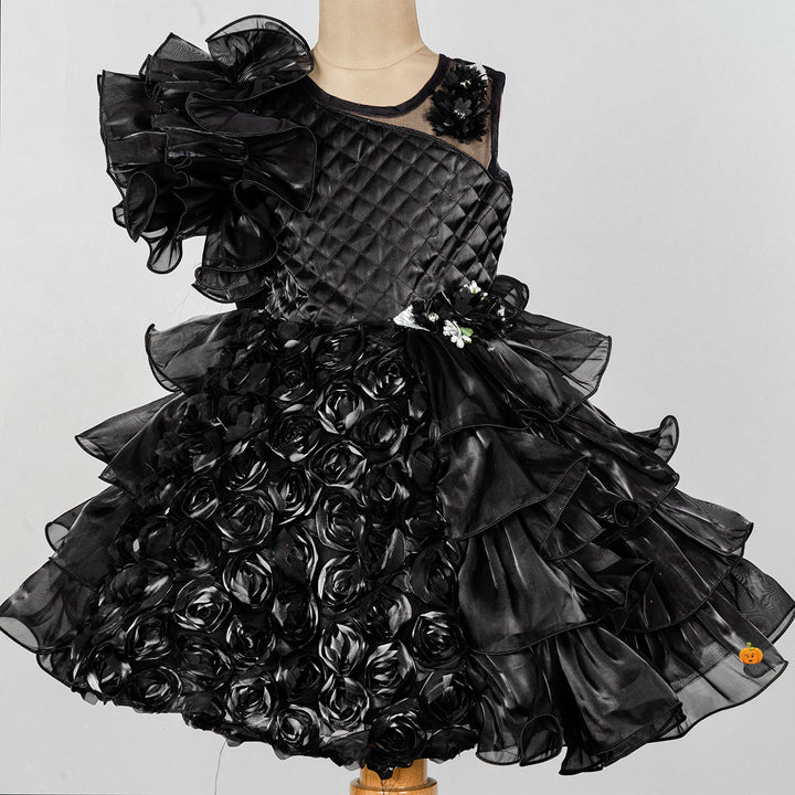 Floral Layered Pattern Girls Frock Close Up  
