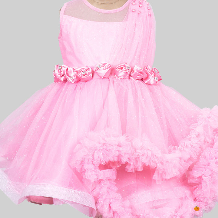 Onion Glittery Frill Frock for Girls Close Up View 