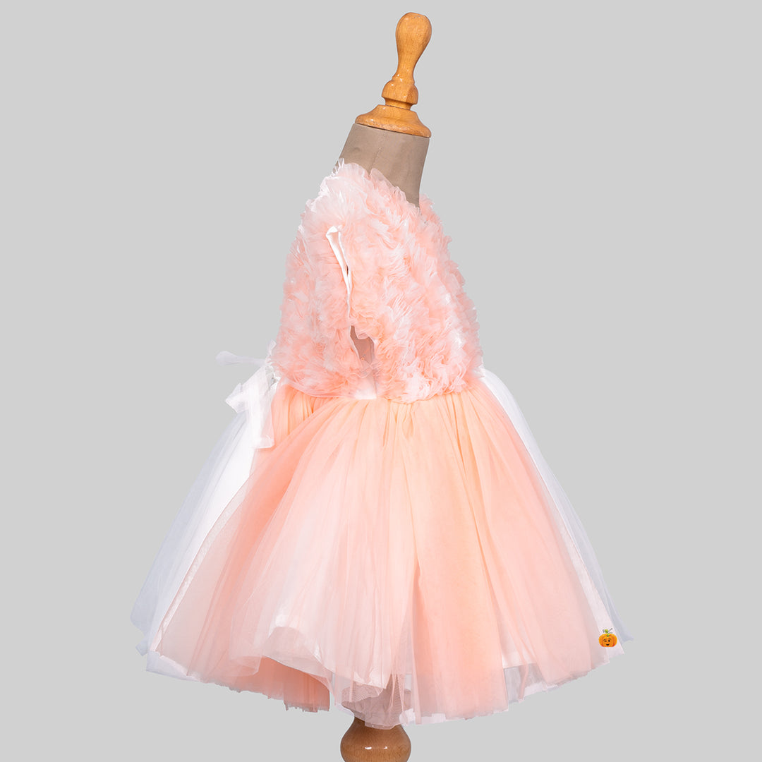 Peach Ruffled Sleeves Frock for Girls Side View