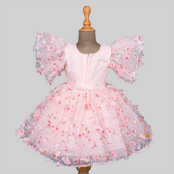 Peach Scattererd Flower Sequin Girls Frock Back 