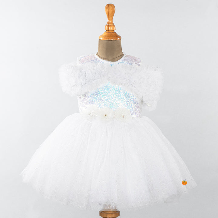 White & Pink Glittery Girls Frock Front 
