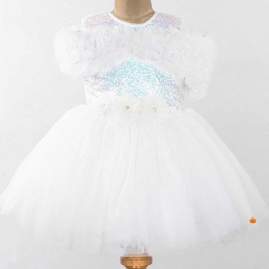 White & Pink Glittery Girls Frock Close Up