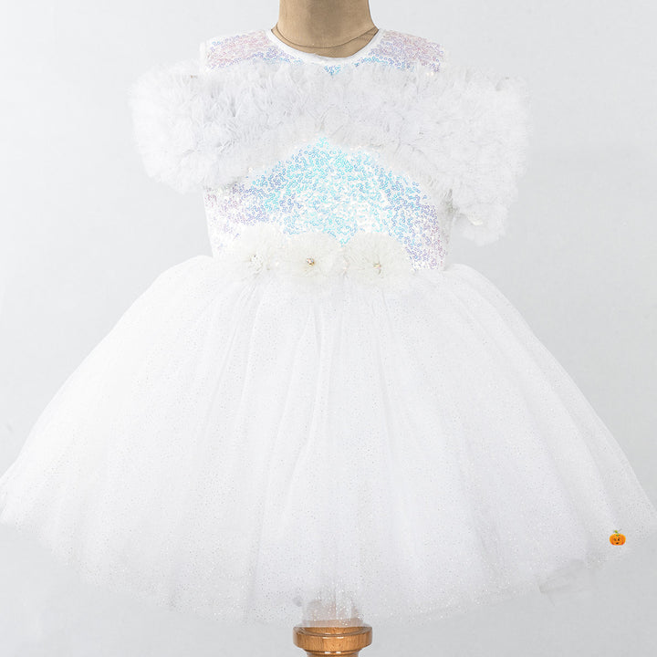 White & Pink Glittery Girls Frock Close Up
