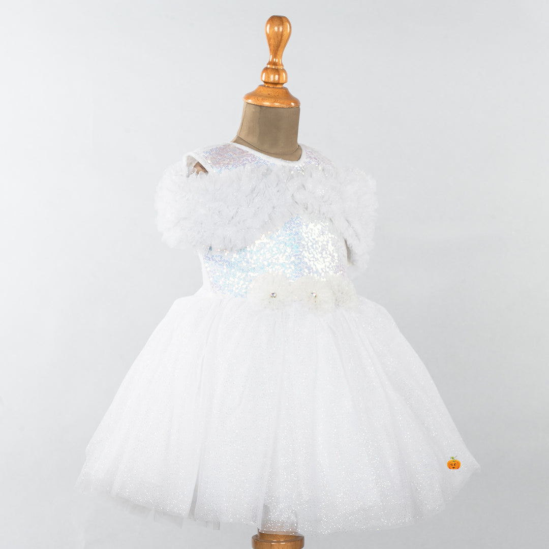 White & Pink Glittery Girls Frock Side 