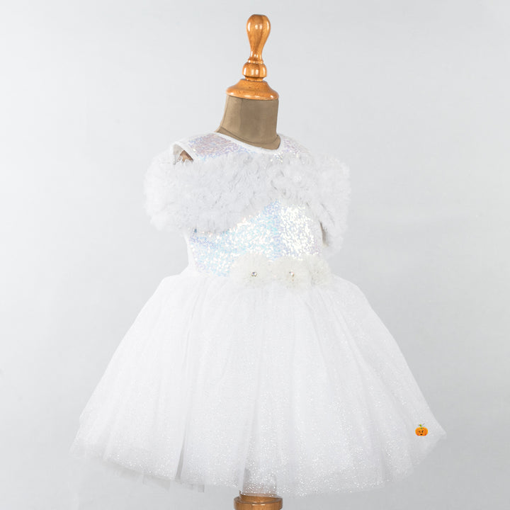 White & Pink Glittery Girls Frock Side 