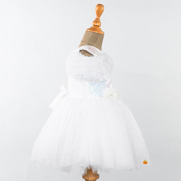 White & Pink Glittery Girls Frock Side 