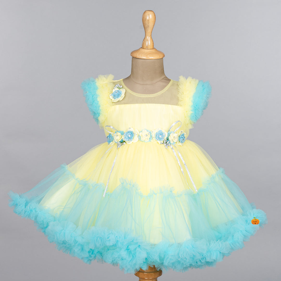 Yellow Frill Sleeves Frock for Girls