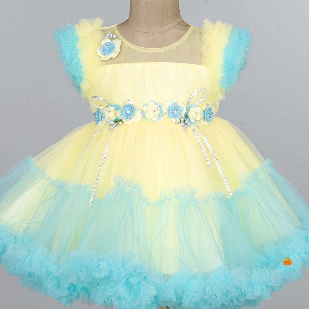 Yellow Frill Sleeves Frock for Girls