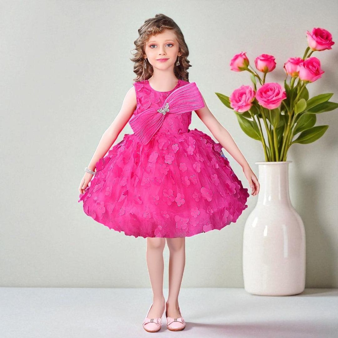 Rani Pink Frock for Girls with Bow & Butterfly Accent