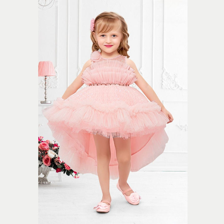 Peach Net Frock for Girls Front 