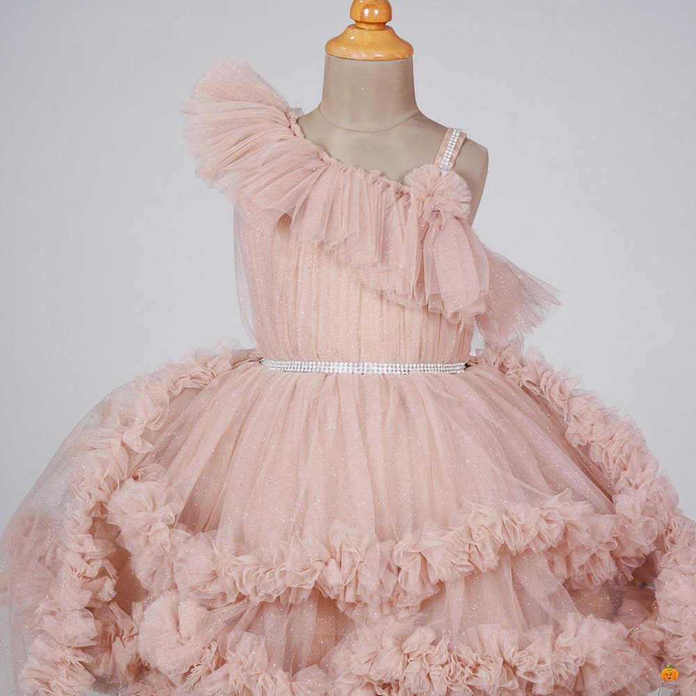 High Low Pattern Frill Frock for Girls Close Up 