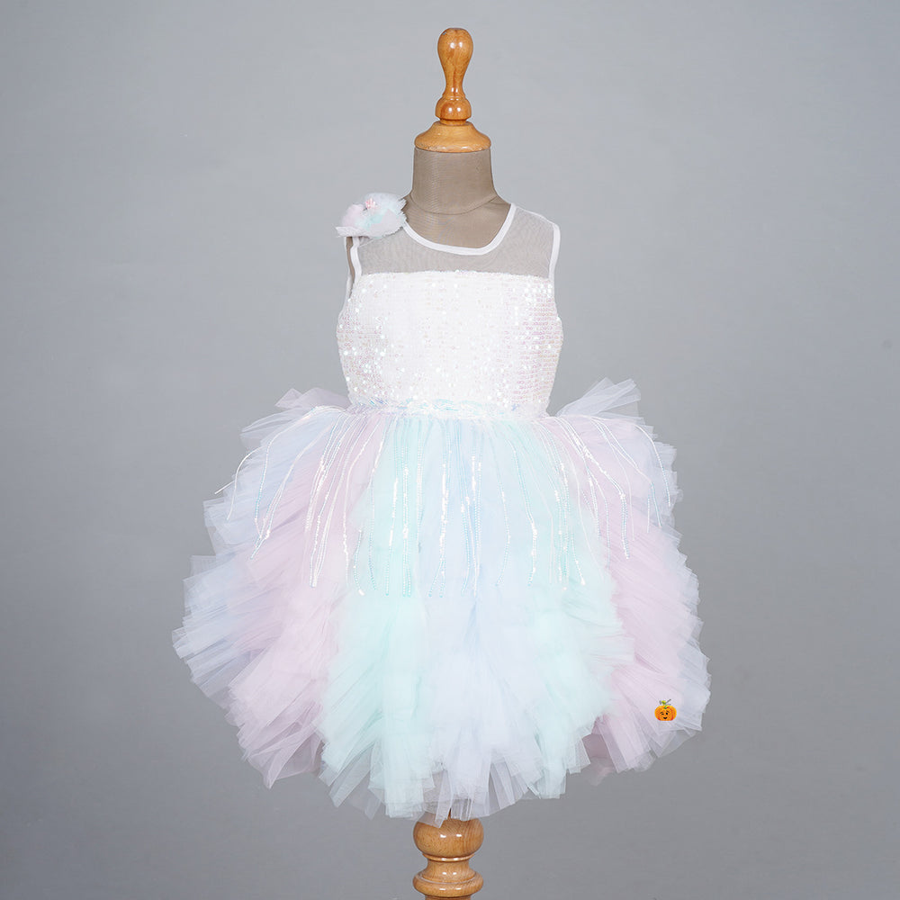 Multi Sequin Frill Frock for Girls Front 