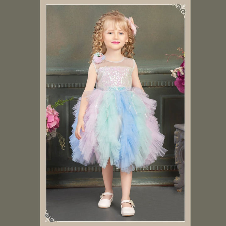 Multi Sequin Frill Frock for Girls Front 