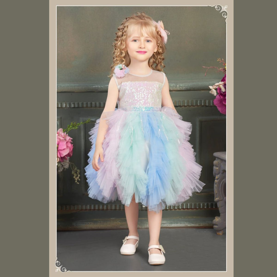 Multi Sequin Frill Frock for Girls Front 