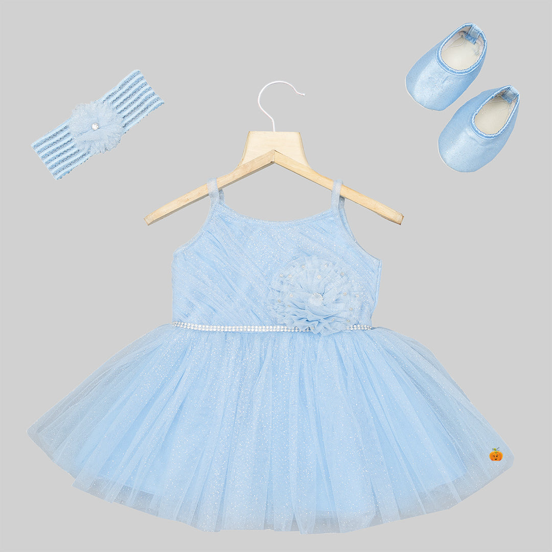 Baby Frock with Hairband and Shoes Front 