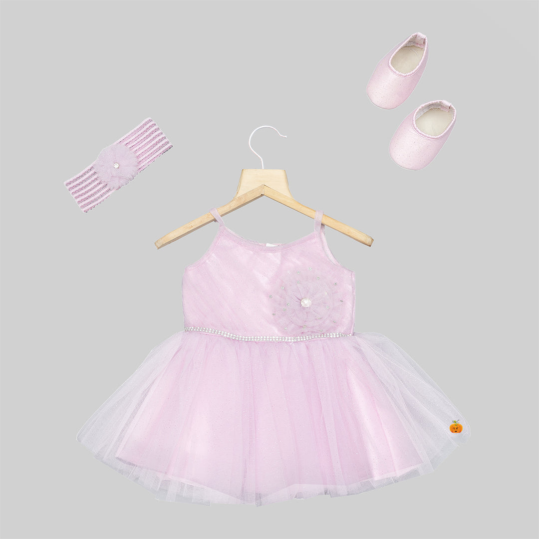 Baby Frock with Hairband and Shoes Front 