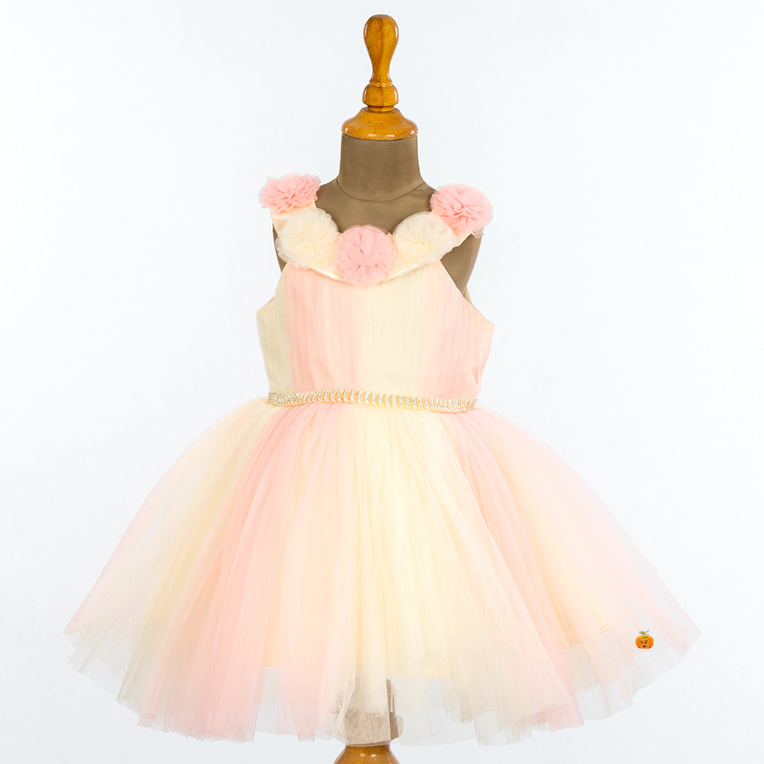 Peach Floral Neck Frock for Girls Front 