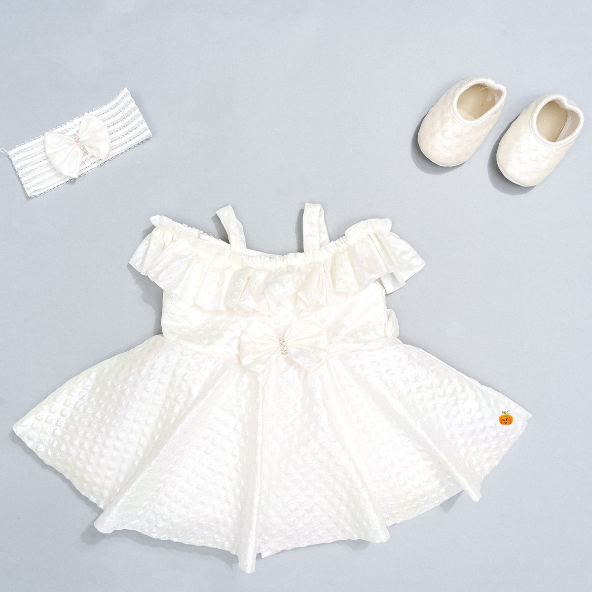 White Taffeta Embroidered Cinderella Baby Dress - Pink Princess