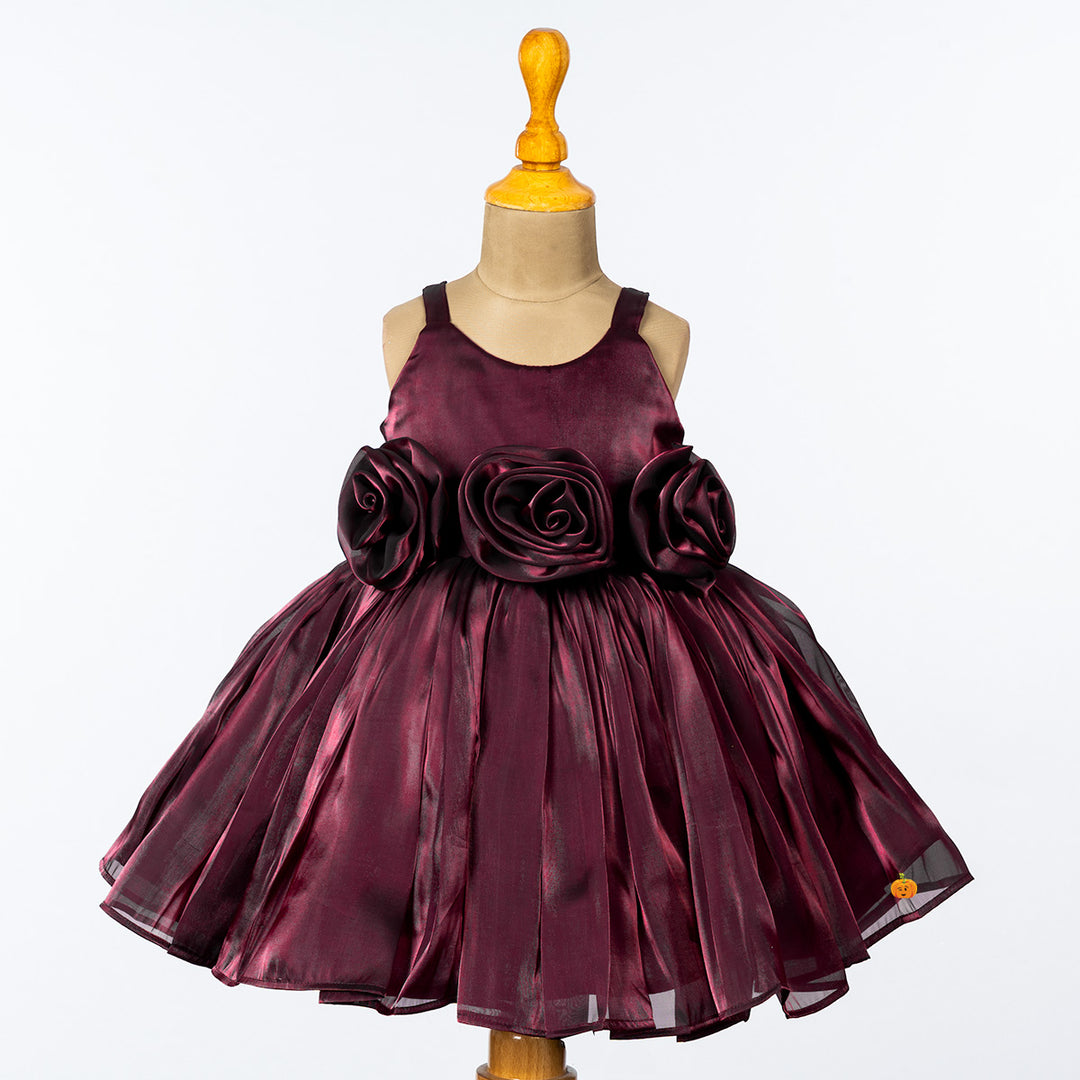 Maroon Flower Girls Frock Front