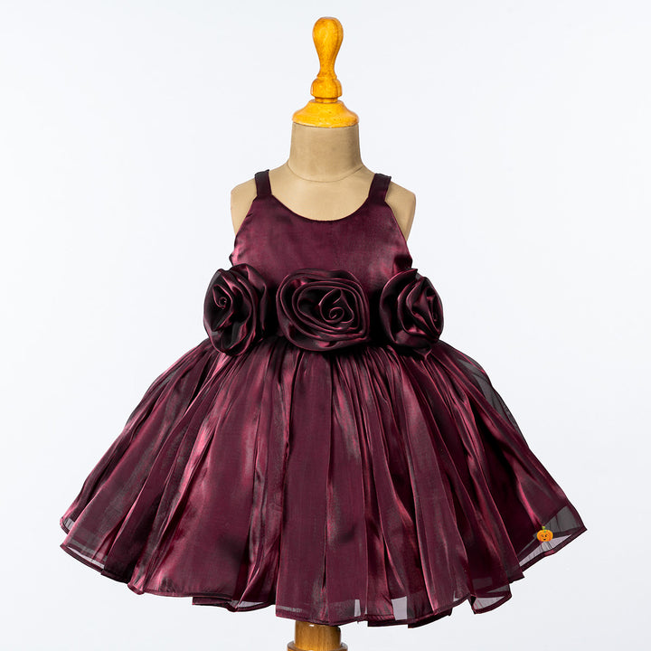 Maroon Flower Girls Frock Front