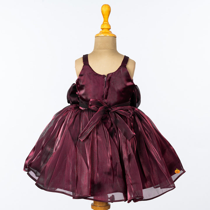 Maroon Flower Girls Frock Front Back 