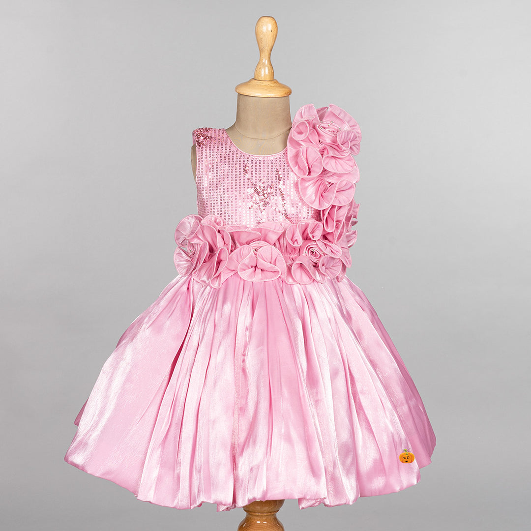 Pink & Rama Frilly Floral Girls Frock