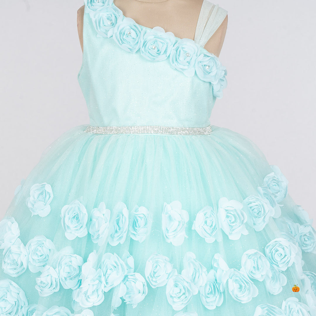 Scattered Flower Pattern Girls Frock Close Up 