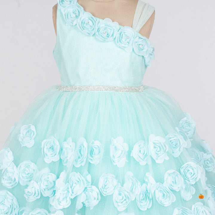 Scattered Flower Pattern Girls Frock Close Up 