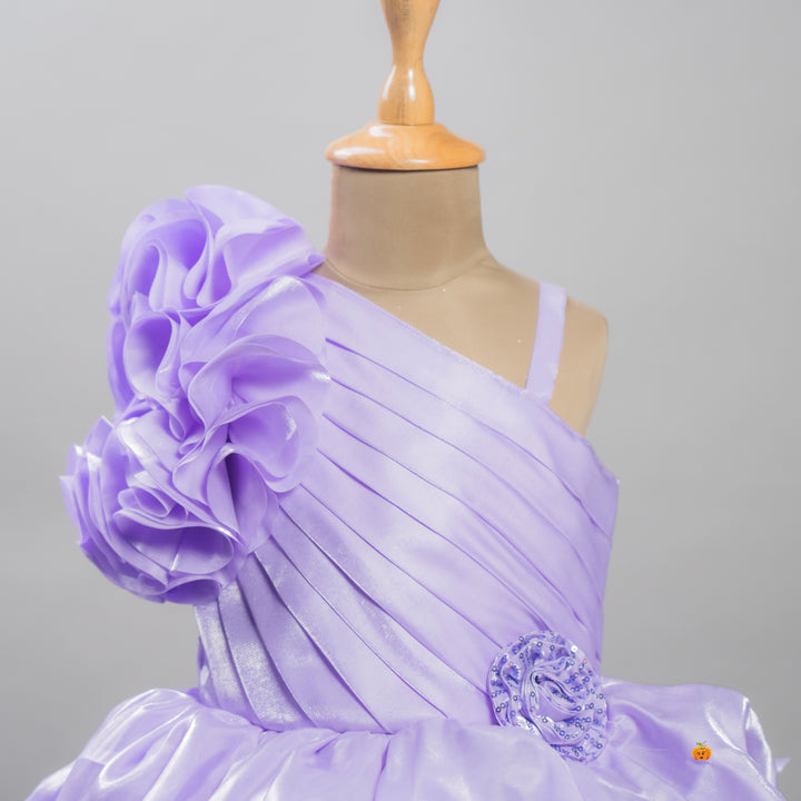Purple Ruffle Sleeves Girls Frock
