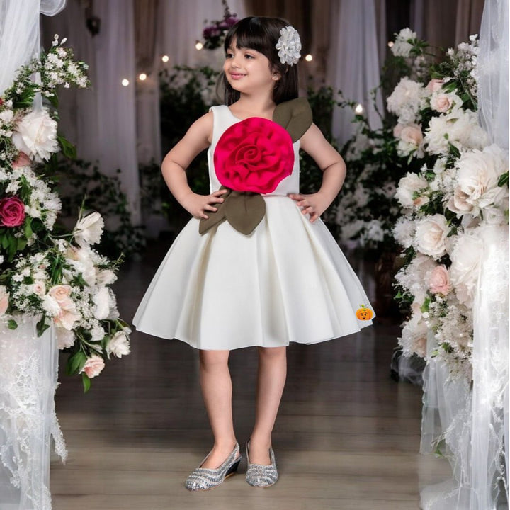 Black and Cream Flower Embossed Girls Frock