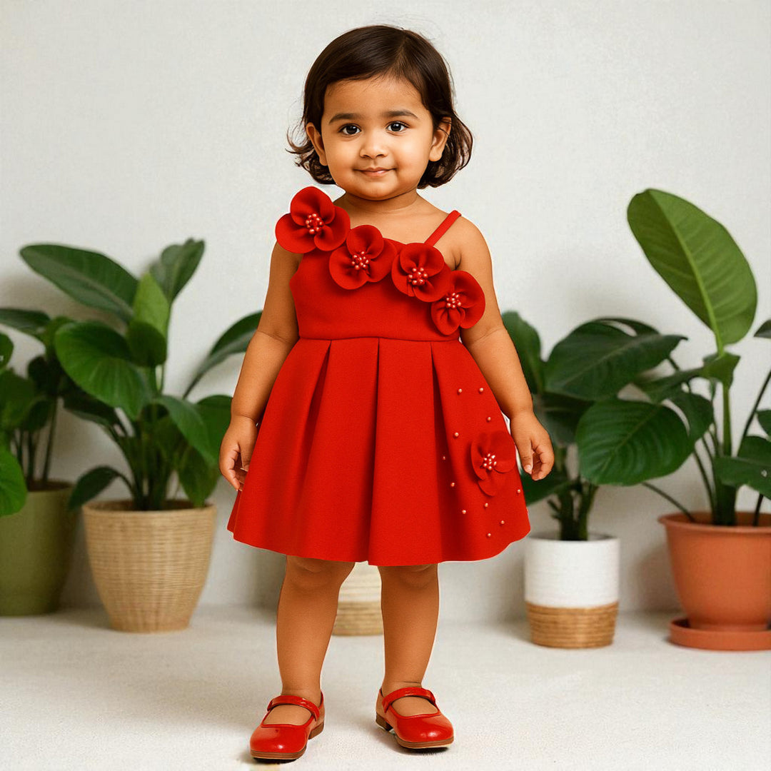 Red One Shoulder Frock for Girls