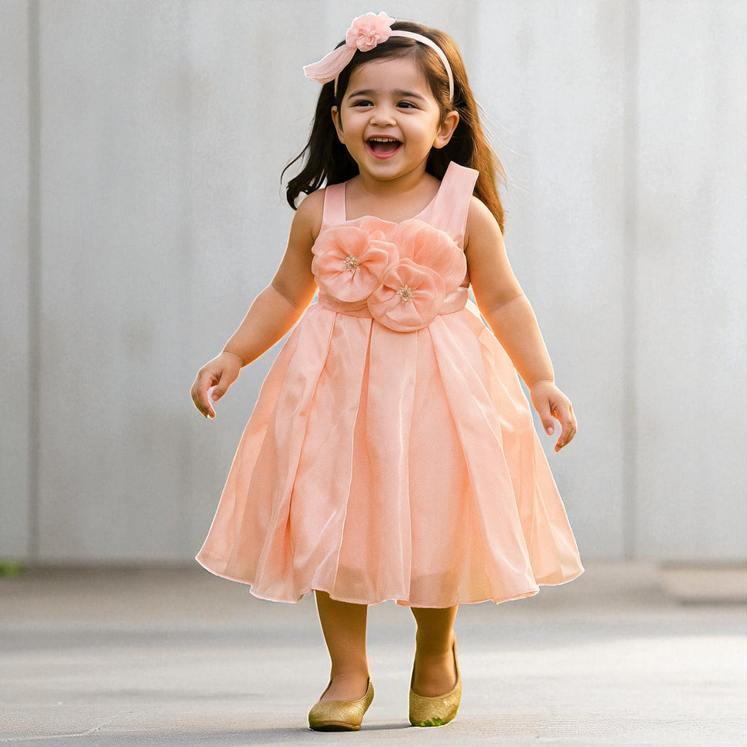Charming Peach Party Frock for Girls