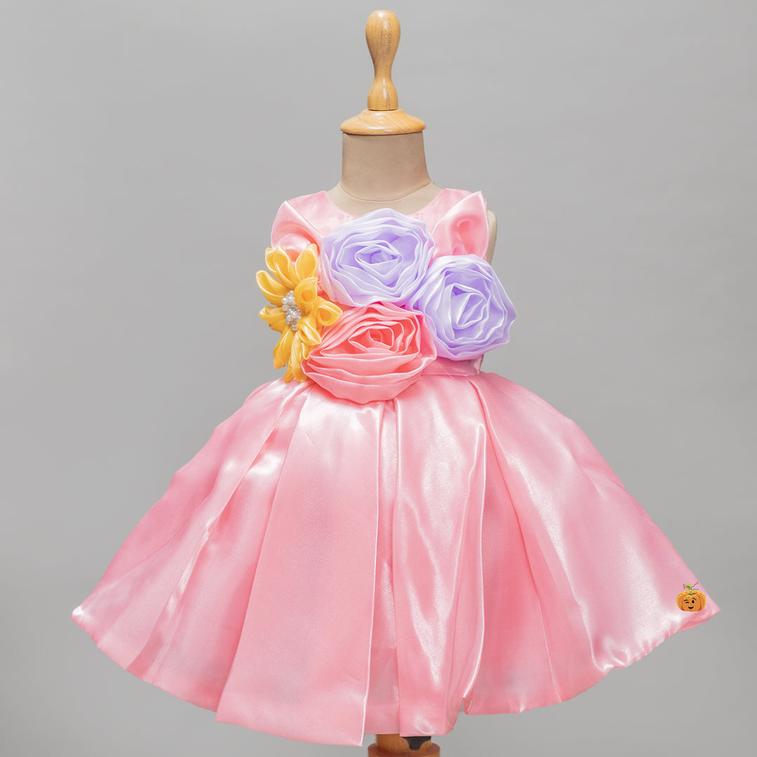 Tomato Color Floral Kids Frock 