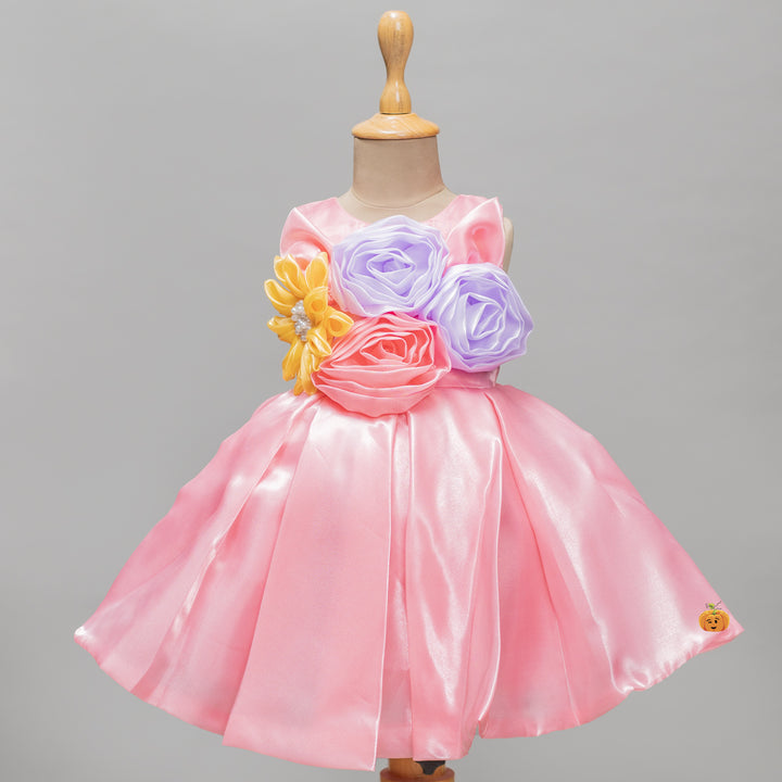 Tomato Color Floral Kids Frock 
