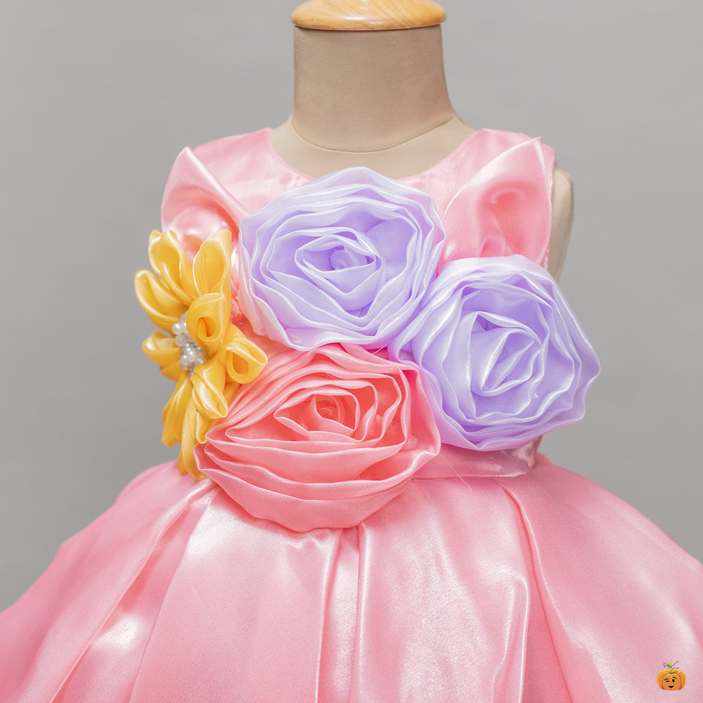 Tomato Color Floral Kids Frock 