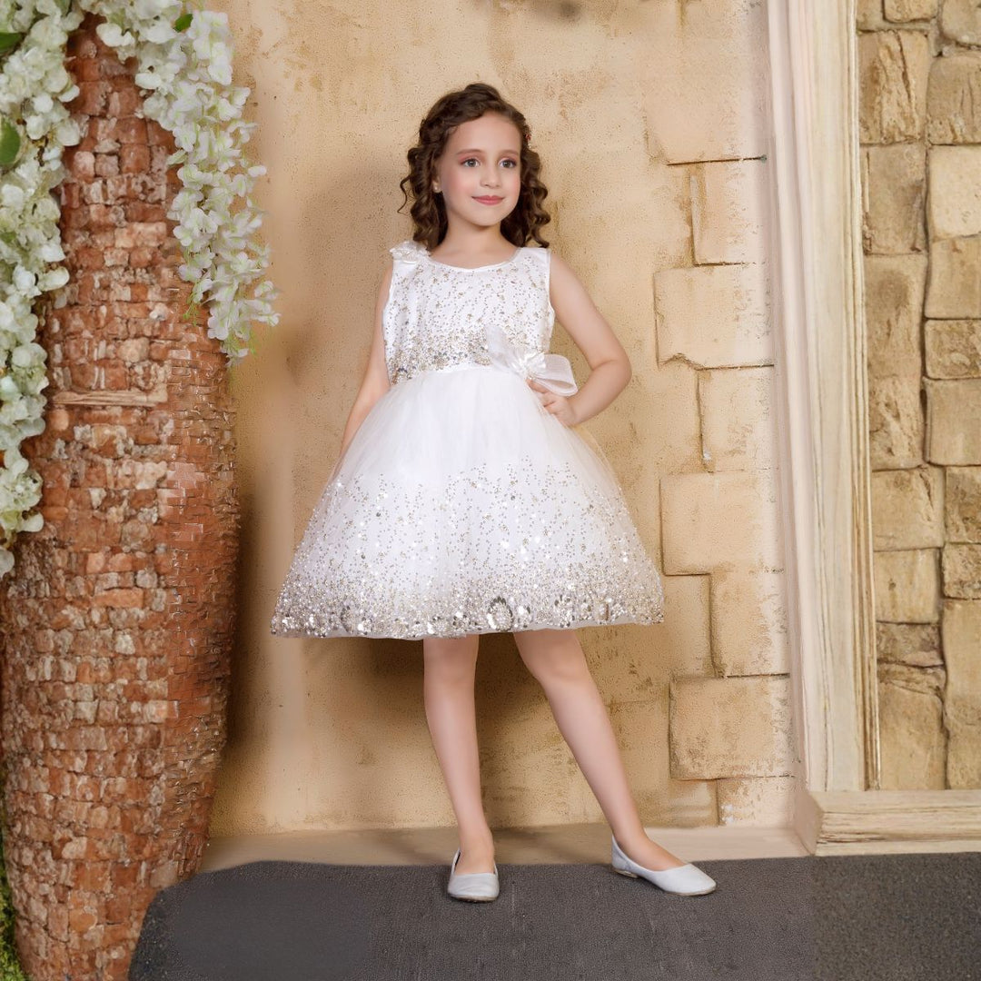 White Sequin Frock for Girls 