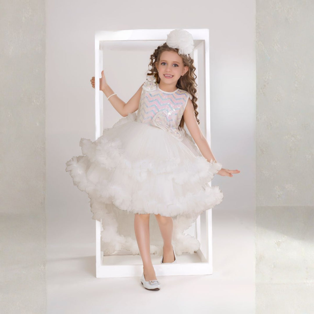 Purple & White Layered High-Low Girls Frock