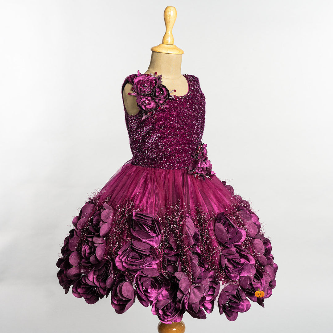 Wine Floral Girls Frock Side 