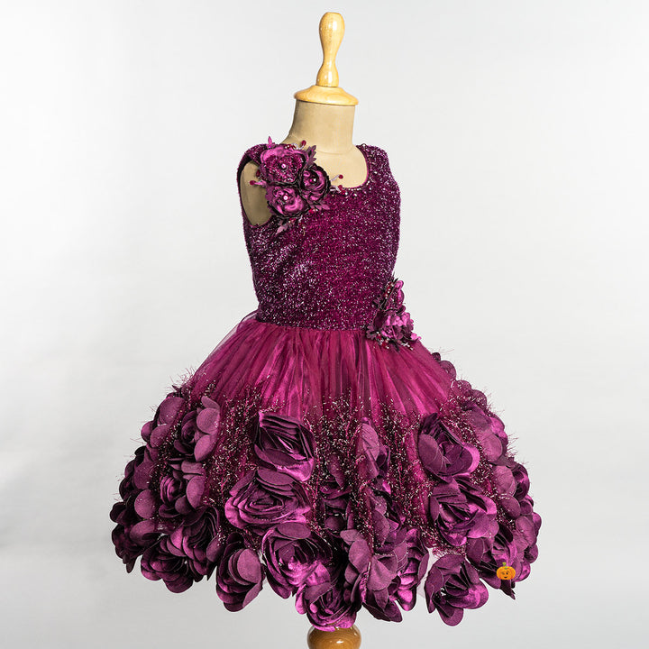 Wine Floral Girls Frock Side 