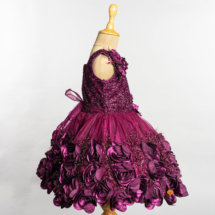 Wine Floral Girls Frock Side 