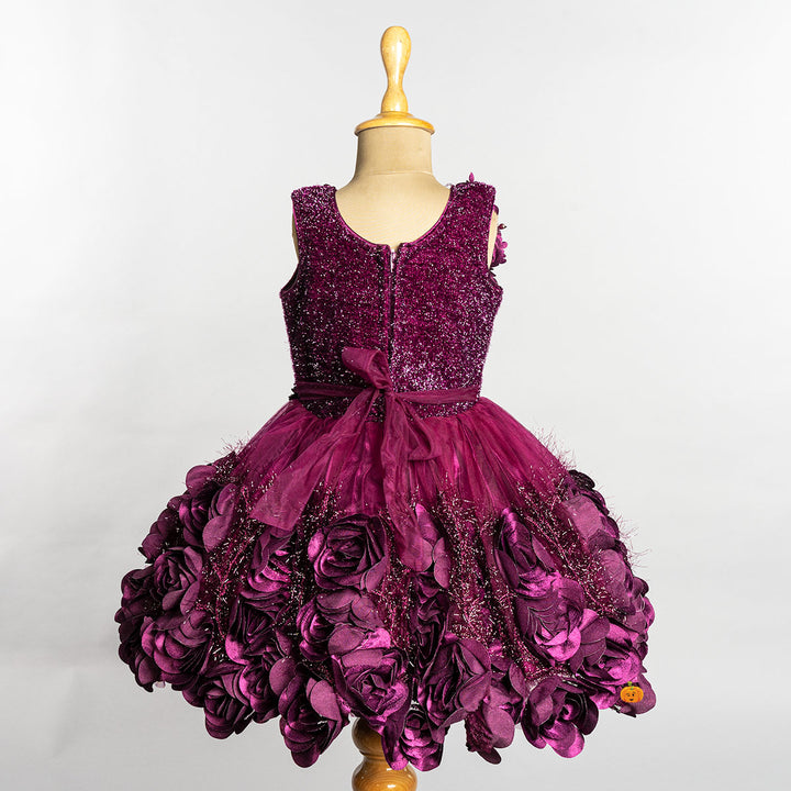 Wine Floral Girls Frock Back 