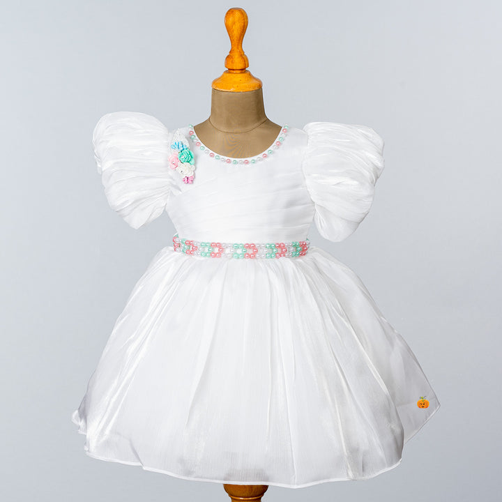 Cream Pearl Deign Frock for Girls Front 